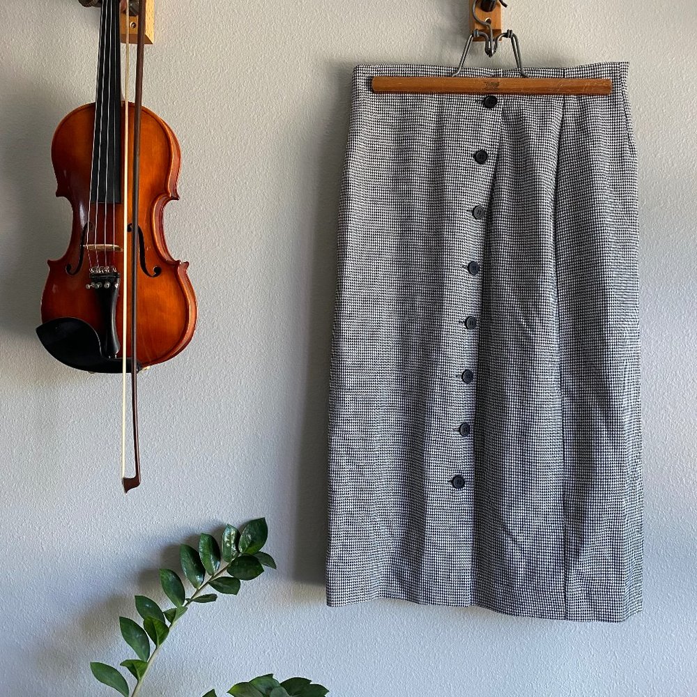 Vintage Midi Skirt in Houndstooth Print